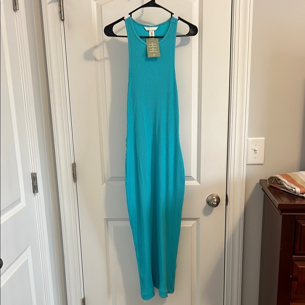 H&M Turquoise Ribbed Maxi Dress